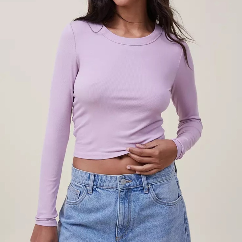 Cotton On Staple Rib Crew Neck Long Sleeve Top